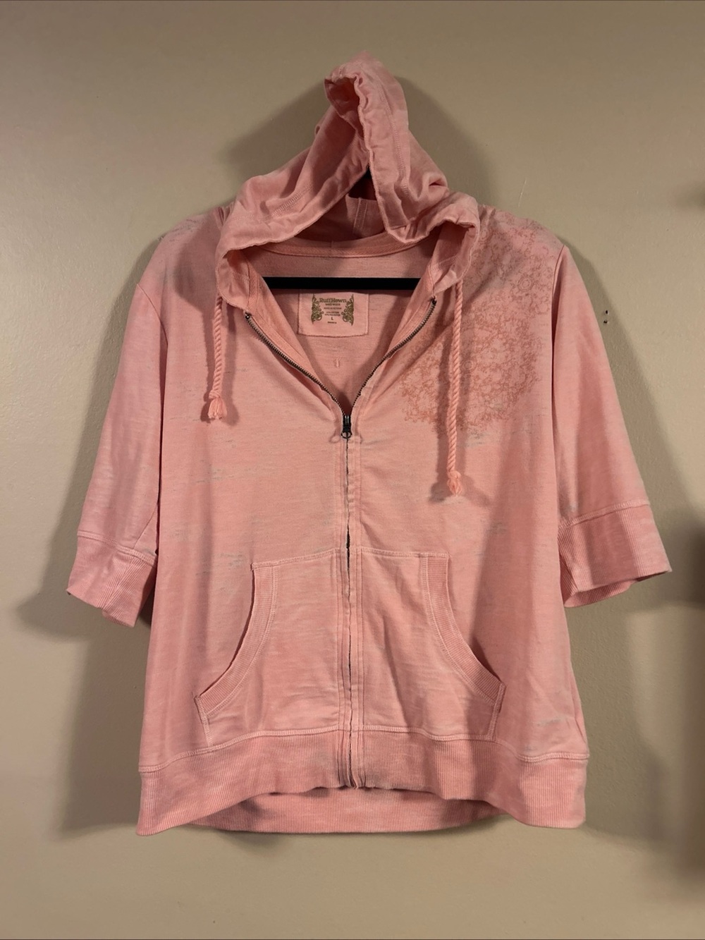 Ruff Hewn Blush Pink Short-Sleeve Zip Hoodie